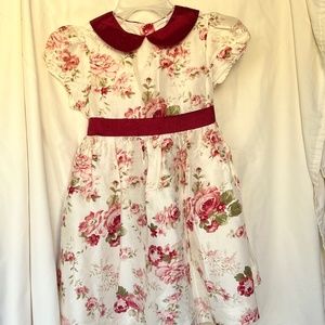 Janie and Jack Satin Floral Holiday Dress, Cream sz 18-24 months, euc
